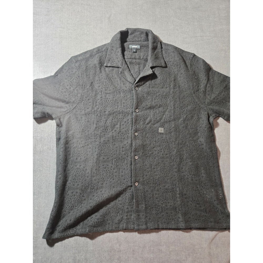 Express Shirt Mens Small Textured Knit Polo Resort Cabana Button Camp Oversized